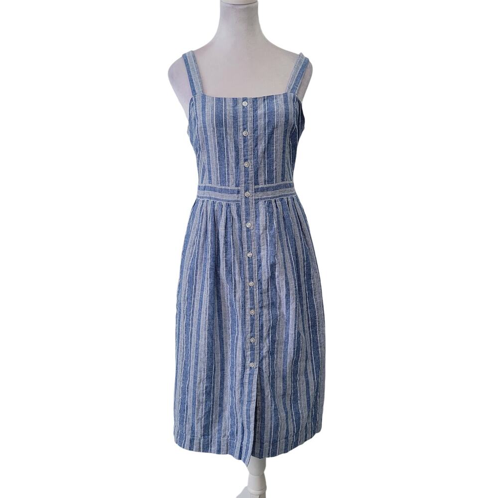 Draper James Size 4 Blue White Stripe Linen‎ Blend Button Front Dress